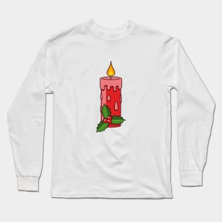 Christmas Red Pillar Candle with Holly Long Sleeve T-Shirt